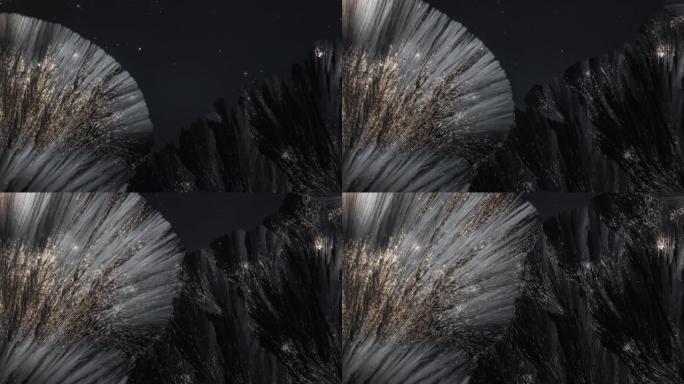 显微镜下的化学晶体看起来像金色的羽毛