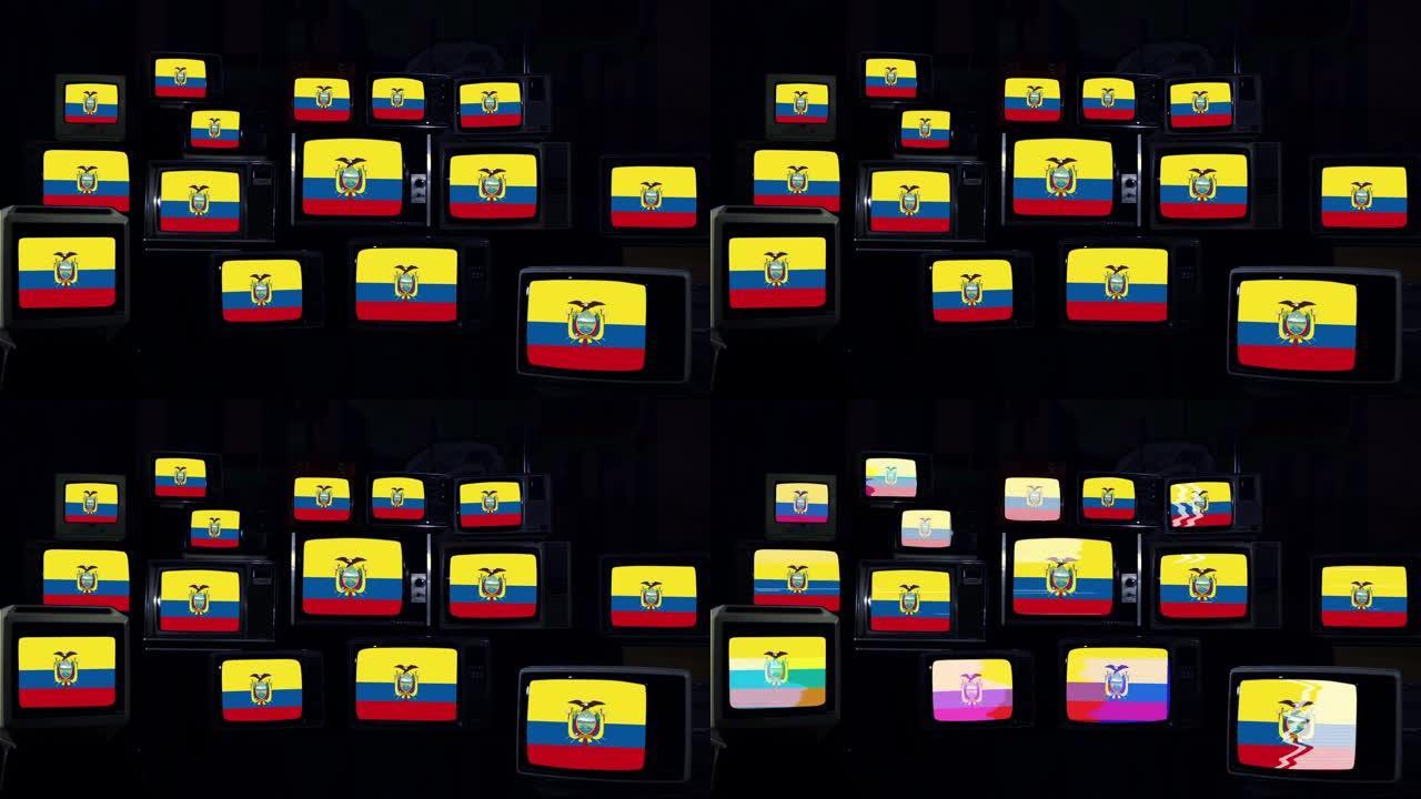 厄瓜多尔国旗和老式电视。