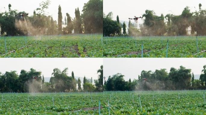智慧农耕创新农业无人机飞在绿地上喷肥