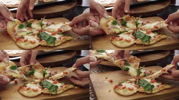一群朋友吃自制披萨的4k视频片段