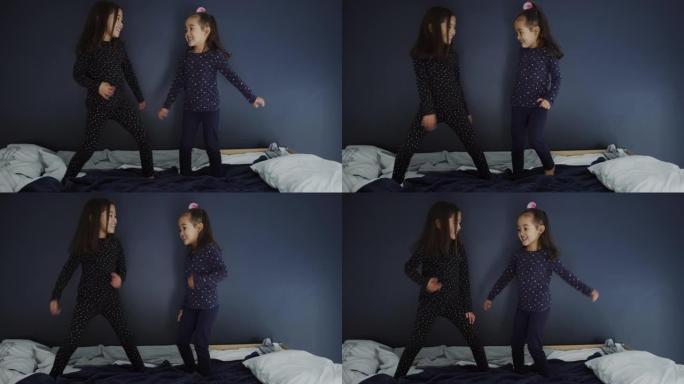 两个小女孩在家一起在床上玩耍的4k视频片段