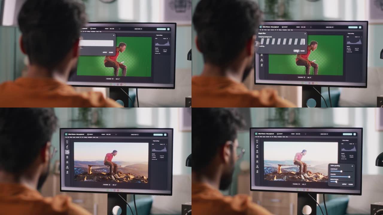 3D设计师在计算机上编辑视频