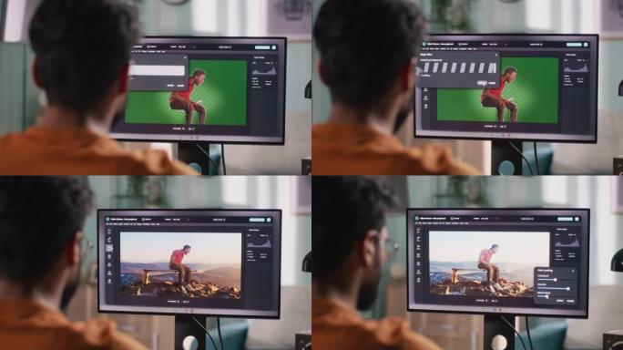 3D设计师在计算机上编辑视频