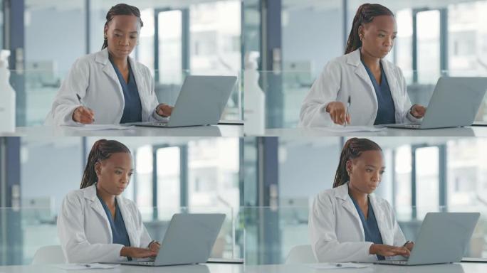 一名年轻女医生在工作时使用笔记本电脑做笔记的4k视频片段