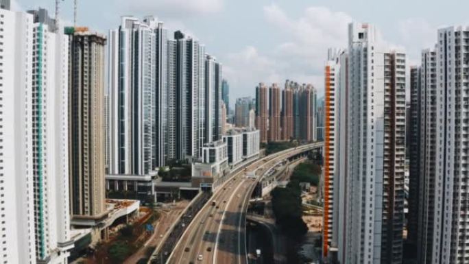 香港市区鸟瞰图高层高楼航拍穿梭