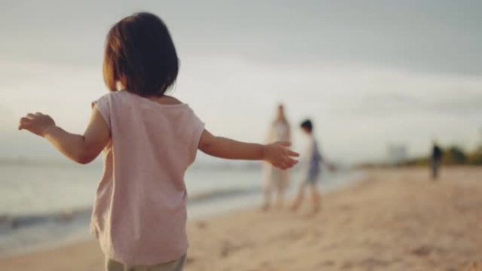 Young asian woman walking with two cute kids at se