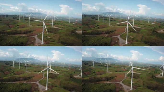 山上风力发电机替代能源的航拍