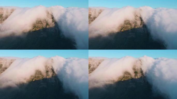 南非开普敦桌山上空云层的壮观鸟瞰图