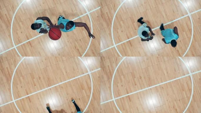 非裔美国篮球运动员在健身房训练的慢动作