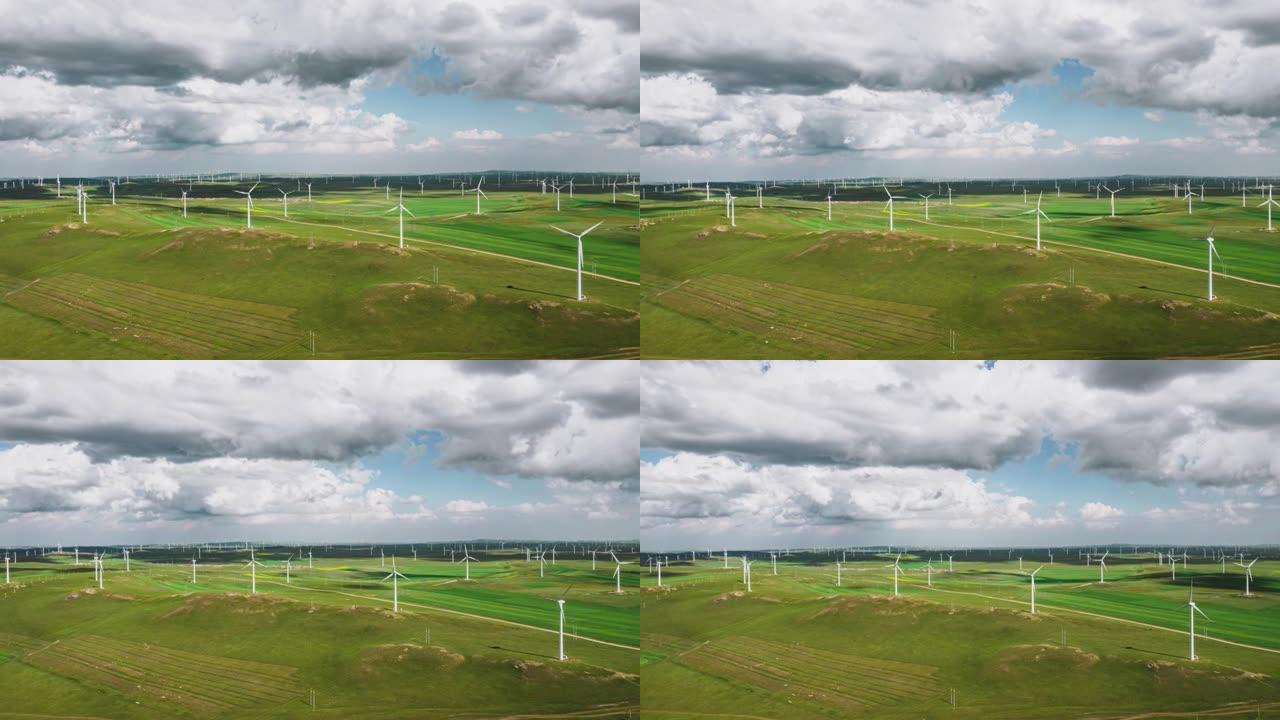 风力发电机组的超延时和鸟瞰图