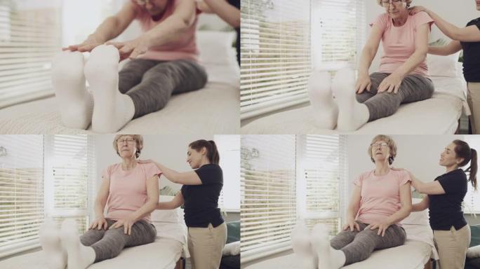 一名女理疗师训练一名老年患者的4k录像