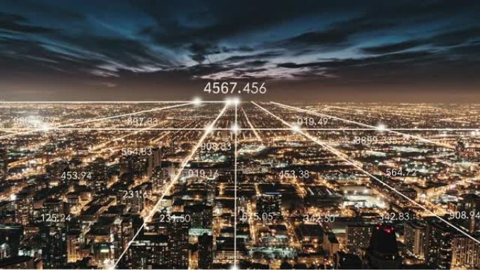 T/L TU芝加哥城市天际线和夜间5g网络概念