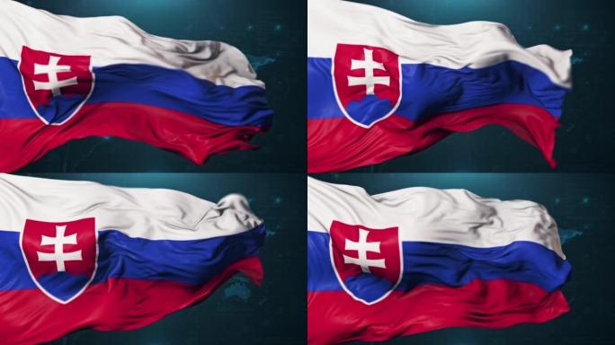 斯洛伐克国旗，深蓝色背景