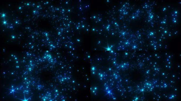 蓝色星星闪烁抽象无尽的隧道。循环3d动画。