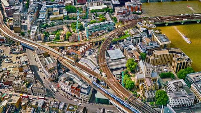 伦敦市中心鸟瞰图俯拍俯视航拍车流穿梭