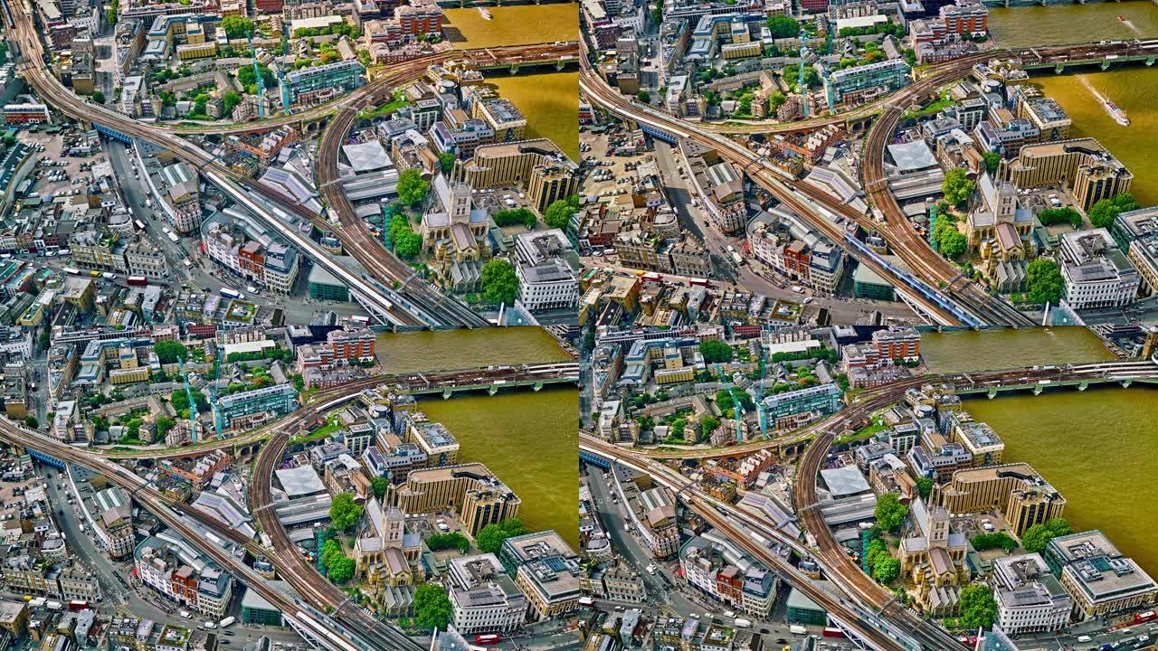 伦敦市中心鸟瞰图俯拍俯视航拍车流穿梭