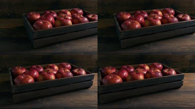 板条箱移动镜头中的红苹果