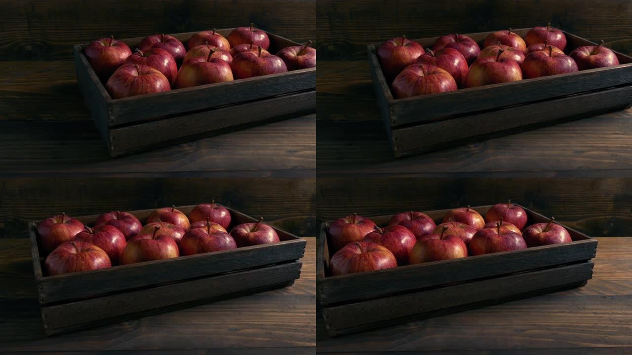 板条箱移动镜头中的红苹果