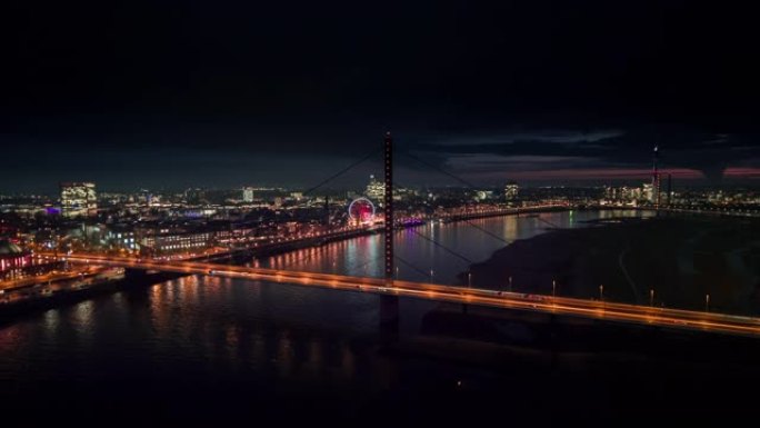 德国杜塞尔多夫夜晚城市夜景夜晚风光