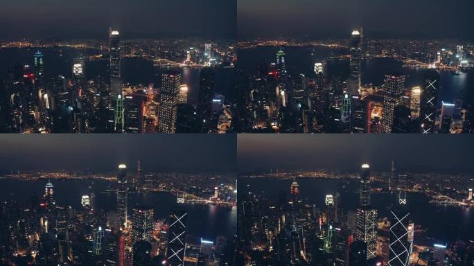 中国香港夜间香港无人机景观