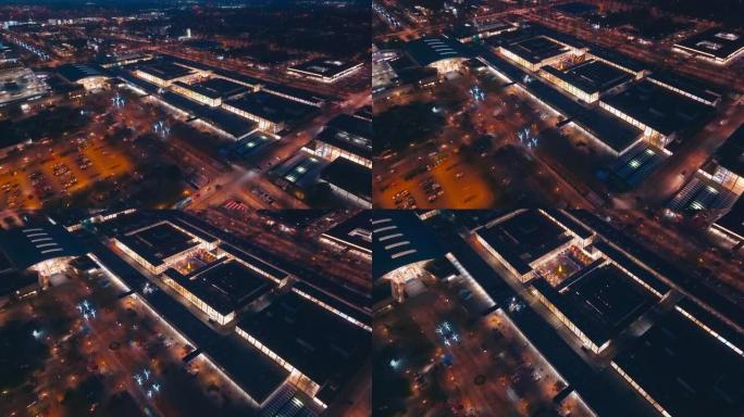 晚上米尔顿凯恩斯中心的无人机视图