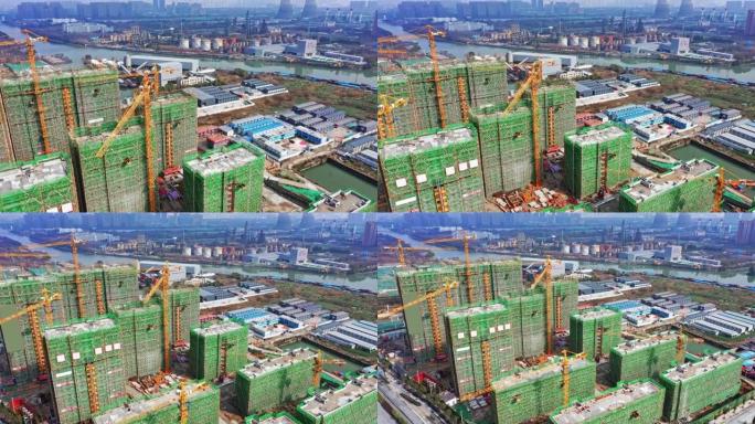 鸟瞰图施工现场4k航拍鸟瞰图施工建筑工地