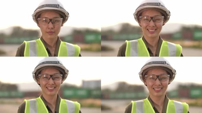 女工程师的肖像安全帽视频素材女子女孩
