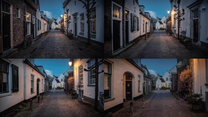 荷兰历史悠久的阿默斯福特市中心的小街道 -- 跟踪镜头