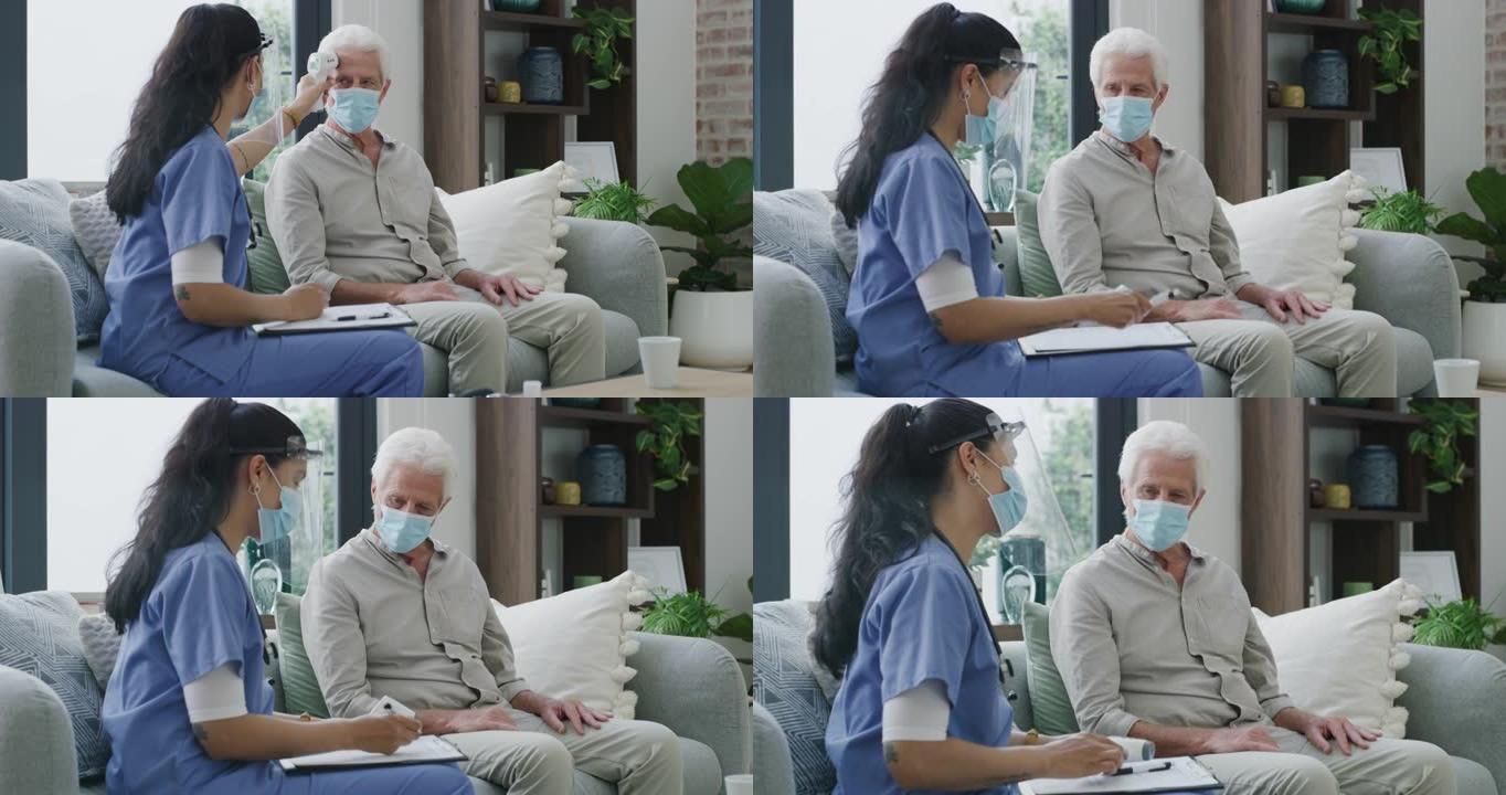 一名年轻护士为老年患者降温的4k录像