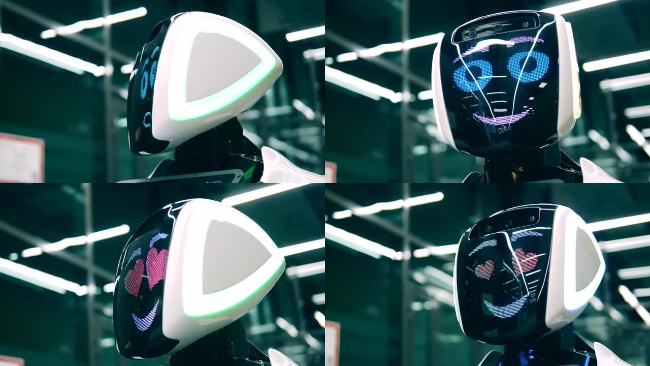 充满未来感的机器人在他的脸上表现出爱