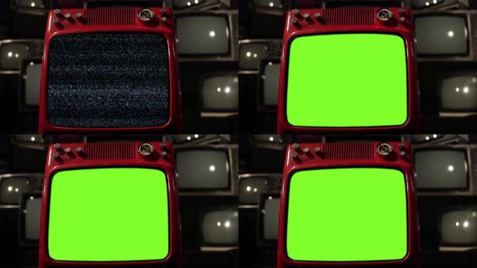 复古电视上的绿色屏幕红色电视机。4k分辨率。