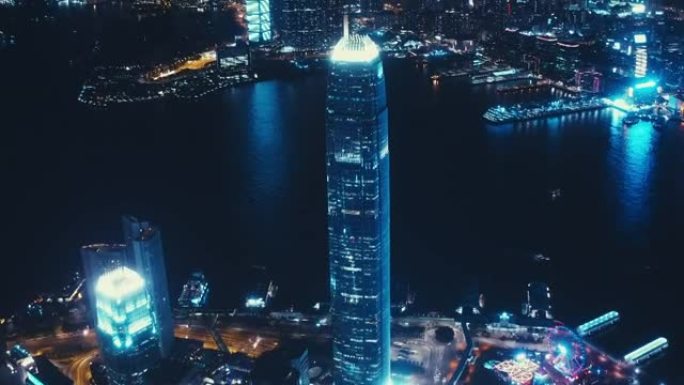 香港夜景无人机夜景车流金融中心cbd灯光