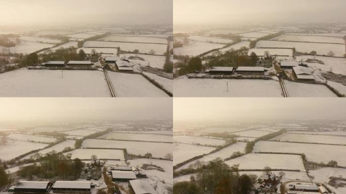 英格兰的空中雪景雪林雪景英格兰