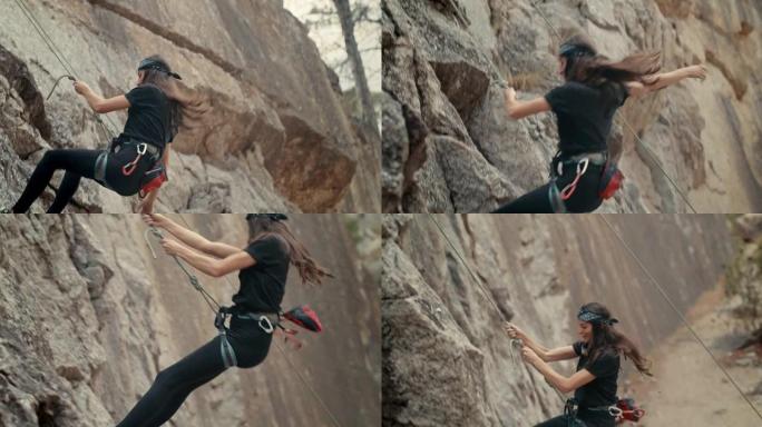 一名年轻女子攀岩的4k录像