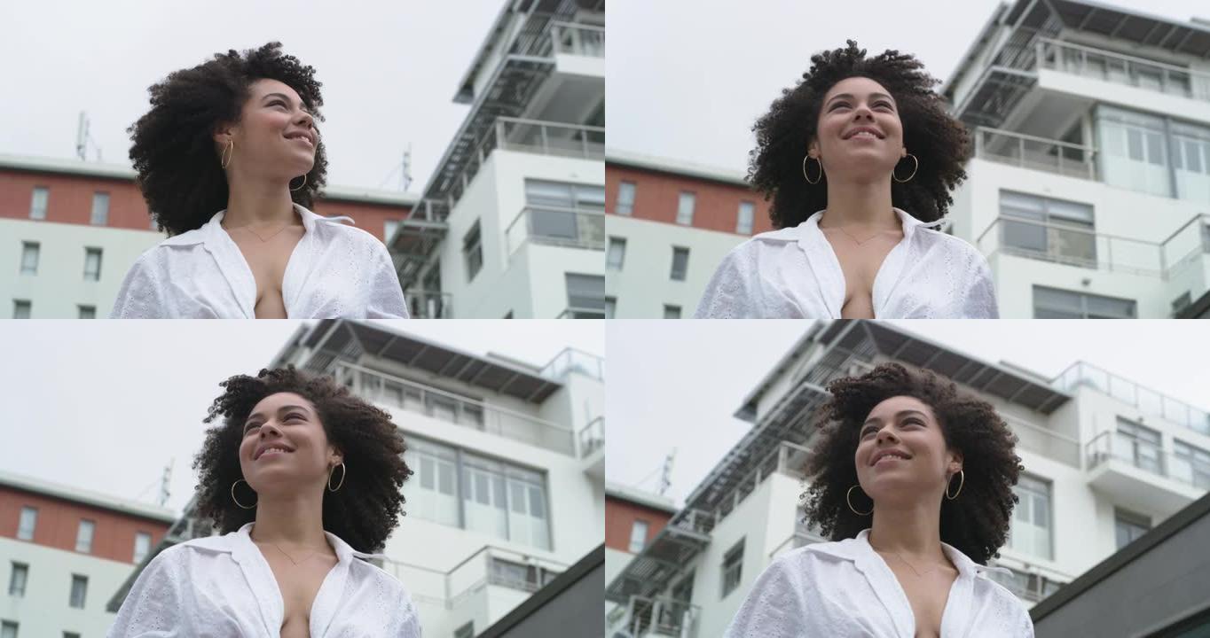 一个美丽的年轻女子探索城市的4k视频片段