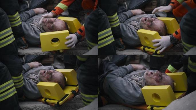救援人员固定受伤男子的头部