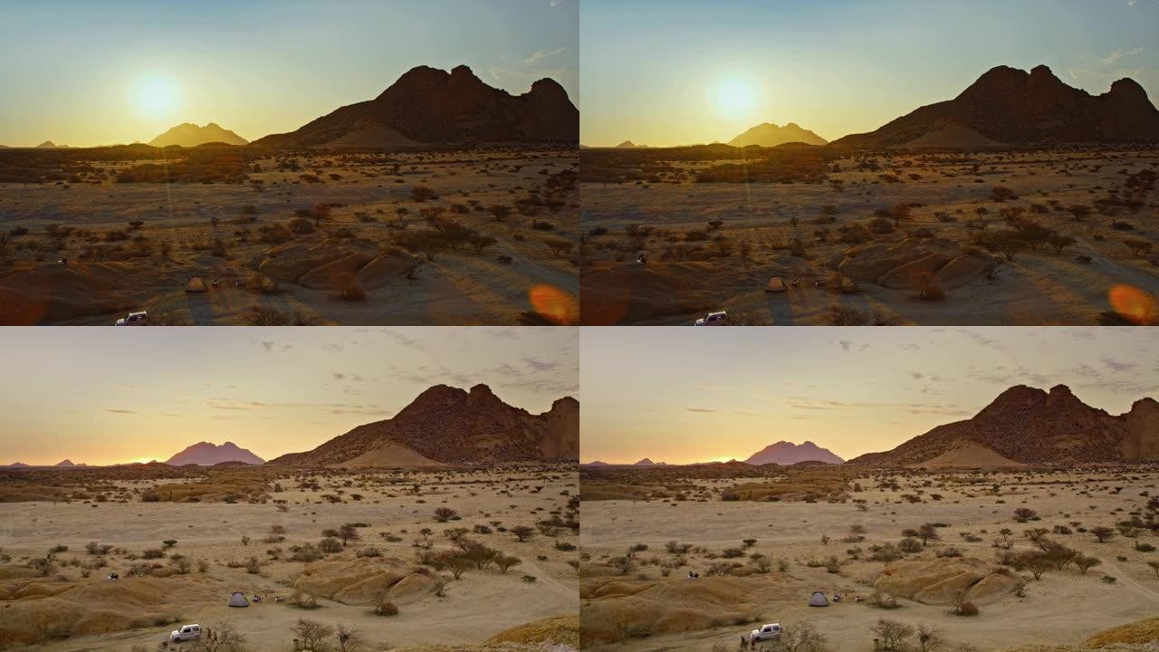 WS Spitzkoppe山峰和日落时的宁静沙漠，纳米比亚，非洲