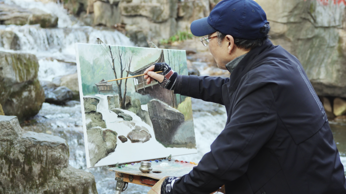 写生画家画画美术油画户外山水绘画