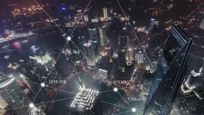 T/L ZO 5g概念和上海夜间/中国上海的城市网络