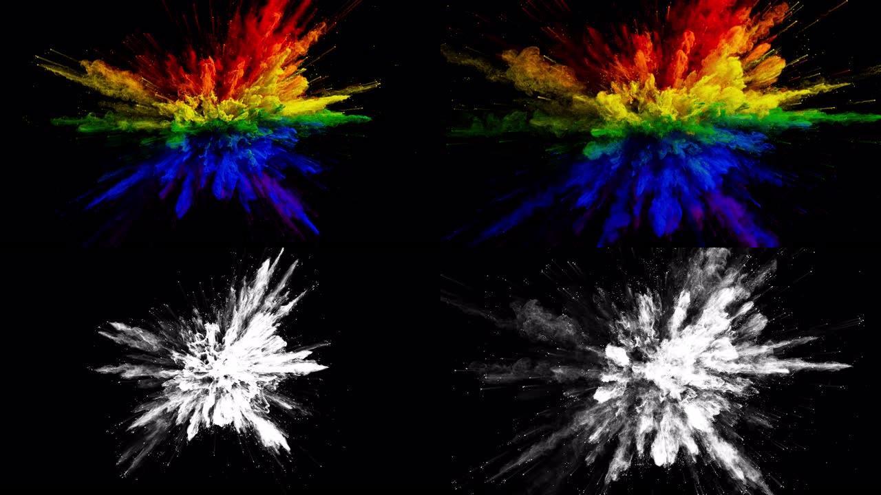 黑色背景上的彩色粉末爆炸