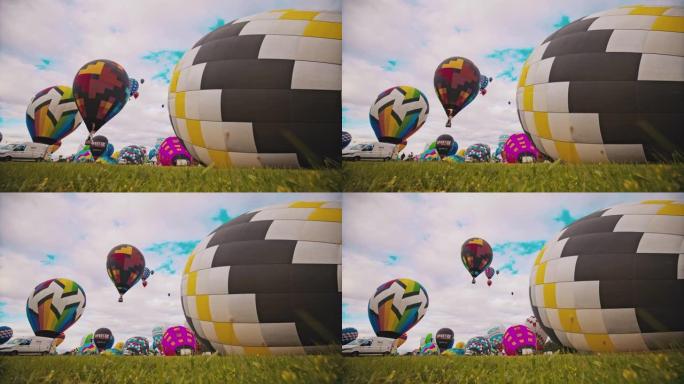 在农村地区准备和起飞的热气球