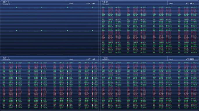 具有通用图形，实时数据，股票代码的金融股票市场软件模型。带有多个窗口的蓝色监控界面。计算机显示器和笔