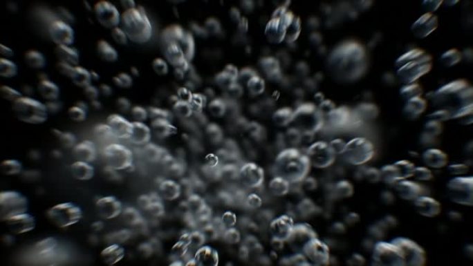 美丽的无缝水下气泡云移动通过黑白背景上的孤立特写循环3d动画。快速流动的水泡质量。