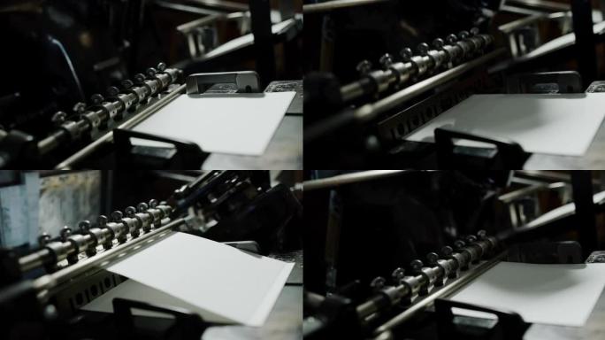 古董墨水打印机的特写镜头正在手工造纸车间制作高质量的手工纸。手工制作的概念，高品质，工匠，意大利制造