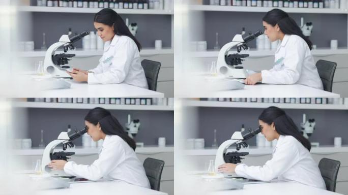 女病理学家分析医学样本，同时做实验开发治疗方法。微生物学家进行法医研究。在实验室里使用数字平板电脑和