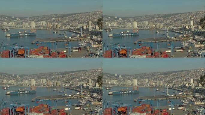 南美洲智利瓦尔帕莱索市港口。高角度视图。