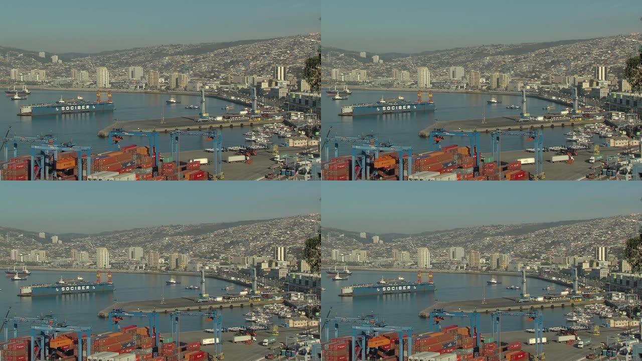 南美洲智利瓦尔帕莱索市港口。高角度视图。