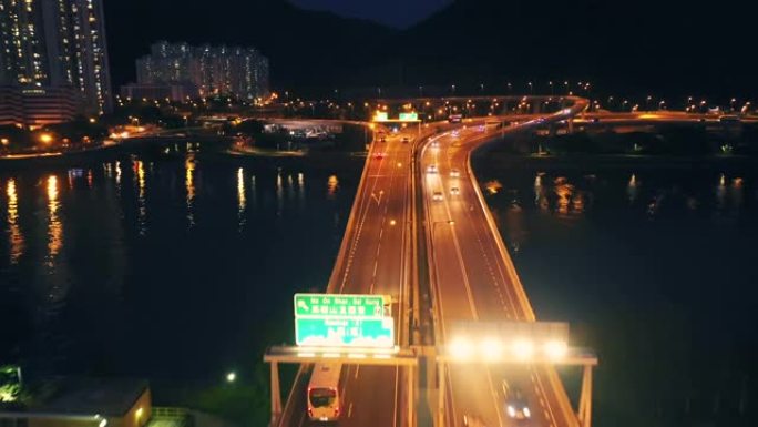 香港夜景车流航拍夜景车辆车来车往