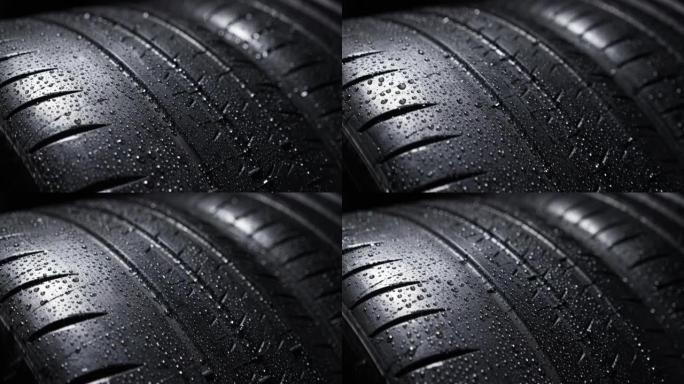 湿现代高性能运动夏季轮胎旋转，隔离在黑色背景上