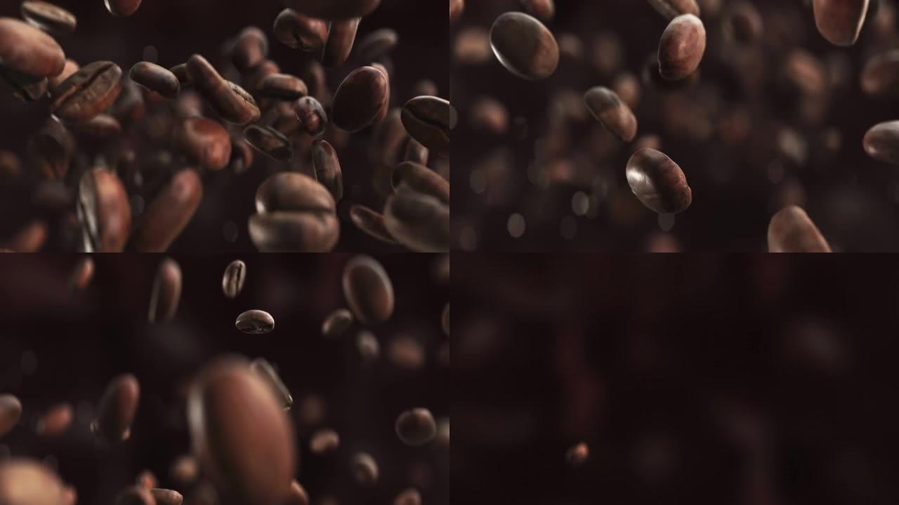 咖啡豆在4k中以超慢动作跳跃